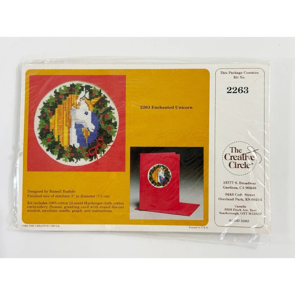 The Creative Circle Cross Stitch Kit Unisex OS Red Enchanted Unicorn 2263 Vtg